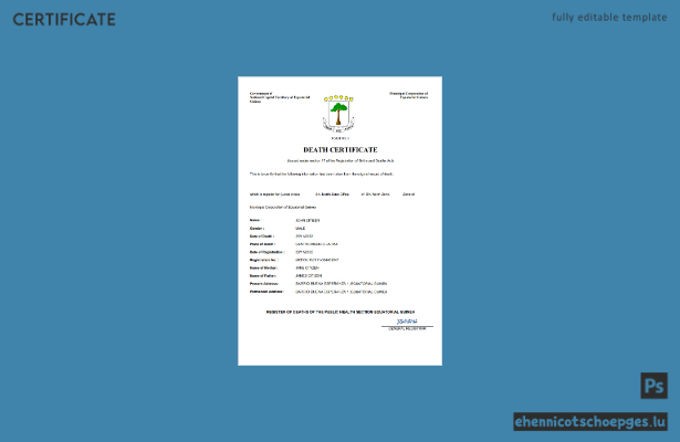 Beispielansicht einer Sterbeurkunde aus Äquatorialguinea (Word- und PDF-Format)